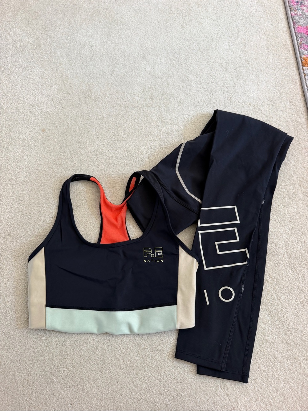 P.E Nation Women's Black Colorblock Sports Bra & Leggings Set